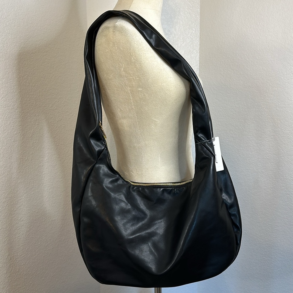 Anthropologie Timmie Faux-Leather Black Slouchy Shoulder Bag NWT - Picture 4 of 7